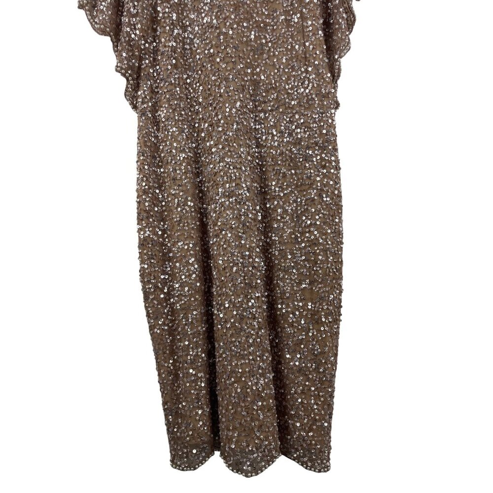 Adrianna Papell Women's 12 Sequin Bead Blush Flutter Sleeve Flapper Dress 252982 - Picture 4 of 13